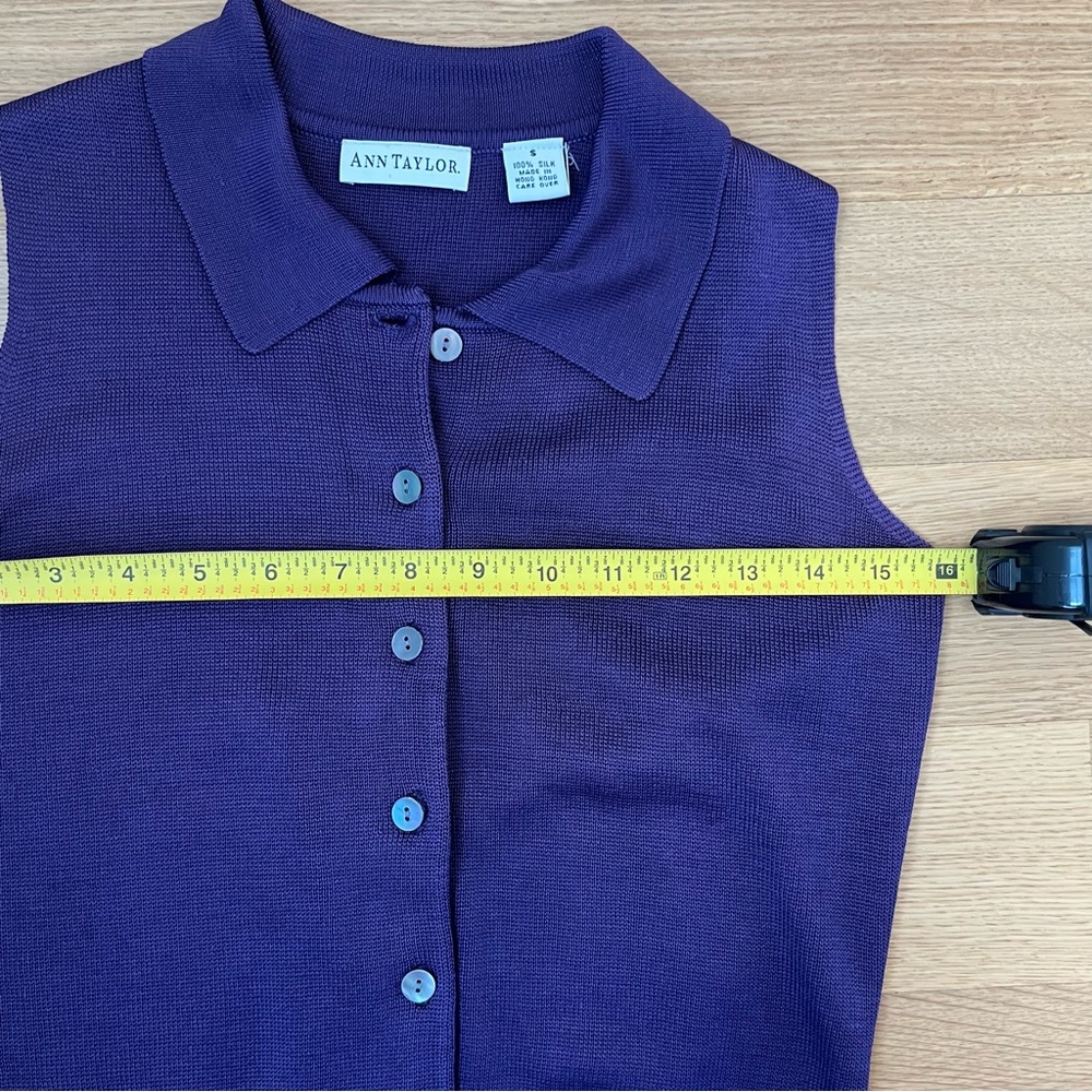 Vintage Ann Taylor 100% Silk Purple Sleeveless Button-Down Blouse Size Small - Picture 5 of 5